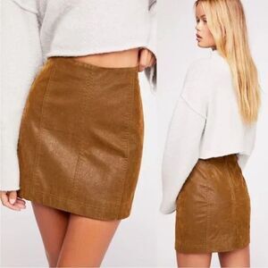 Free People Modern Femme Vegan Faux Leather Mini Skirt Camel Moroccan- 6 ($128)